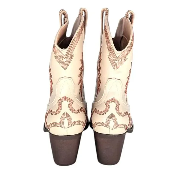 Hochfart Cream Western Ankle Boots Embroidered Leather Size 10 New - Picture 5 of 8